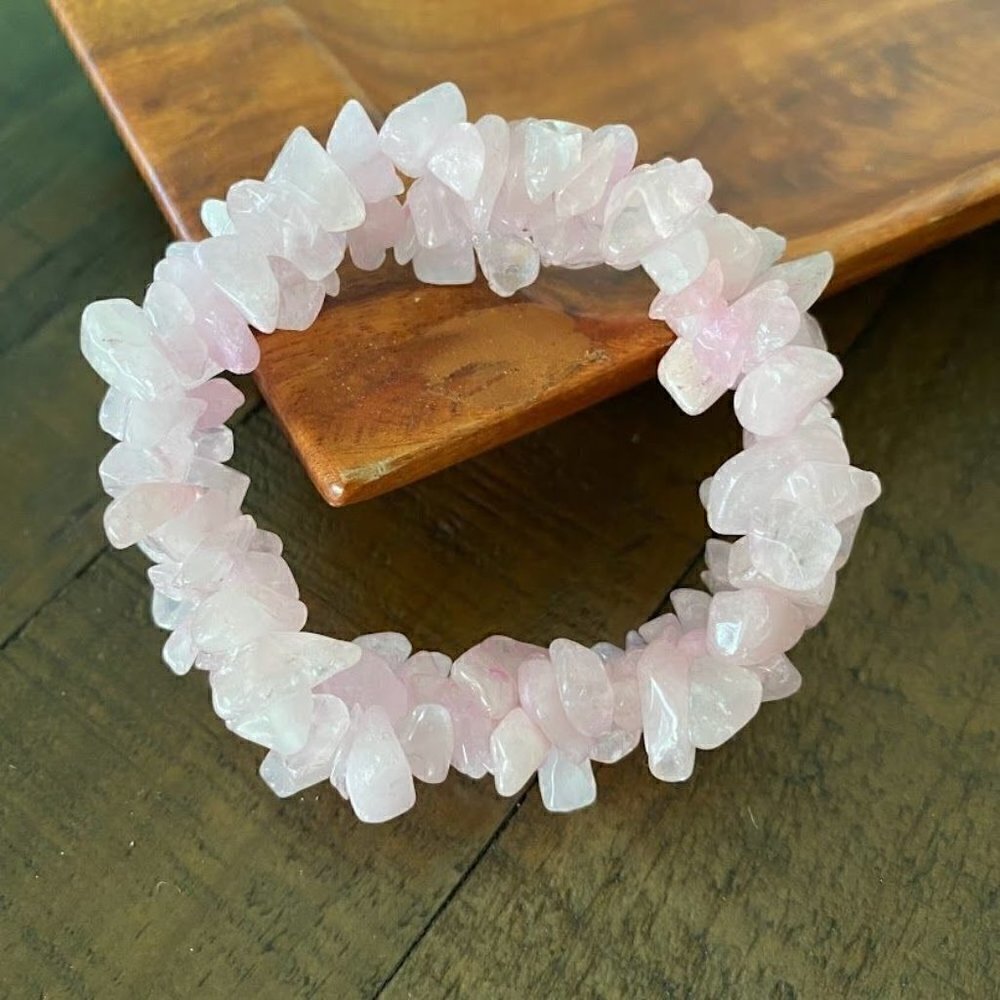 Rose Quartz Stretch Bracelet - Double Row - Pink